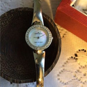 Anne Klein Silver Bangle Watch With Rhinestones